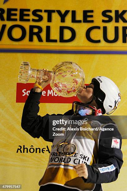 Mikael Kingsbury of Canada takes first place and wins the Overall Freestyle World Cup globe during the FIS Freestyle Ski World Cup Men's and Women's...