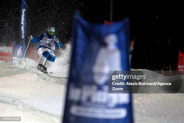 Benjamin Cavet of France takes 3rd place during the FIS Freestyle Ski World Cup Men's and Women's Dual Moguls on March 21, 2014 in La Plagne, France.