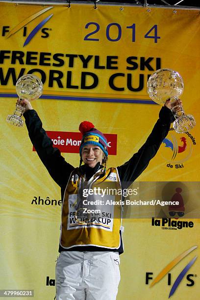 Hannah Kearney of the USA takes first place and wins the Overall Freestyle World Cup globe during the FIS Freestyle Ski World Cup Men's and Women's...