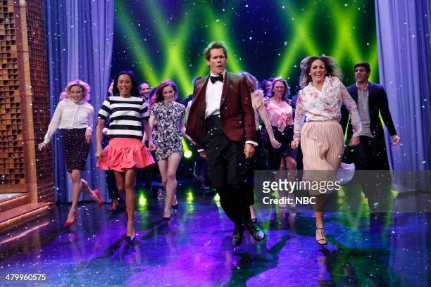 Episode 0025 -- Pictured: After Jimmy announces that The Tonight Show has banned dancing, actor Kevin Bacon breaks the rules with an epic entrance on...