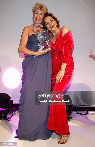 Lifetime achievement award winner Silke Vlote and Christine Kaufmann attend the GLORIA - German Cosmetic Award at Hilton Hotel on March 21, 2014 in...
