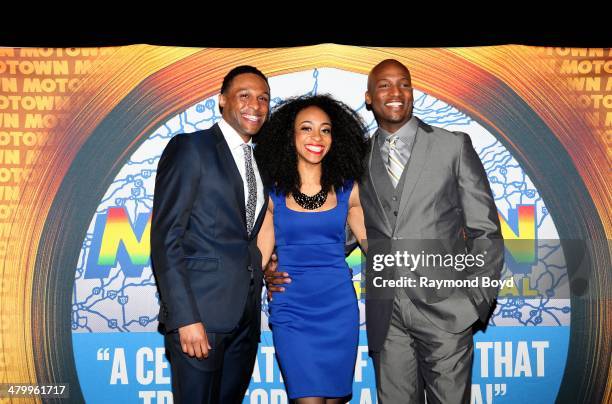 Actors and singers Jarran Muse, Allison Semmes and Clifton Oliver, poses for photos during a presentation of the national touring company of "Motown...