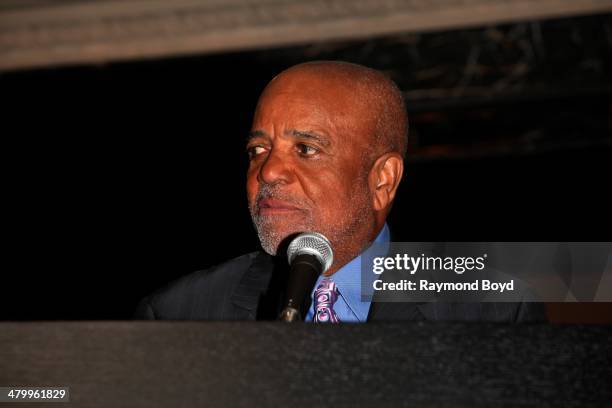 Former Motown Records Founder and Producer Berry Gordy, Jr., greets the press during a presentation of the national touring company of "Motown The...