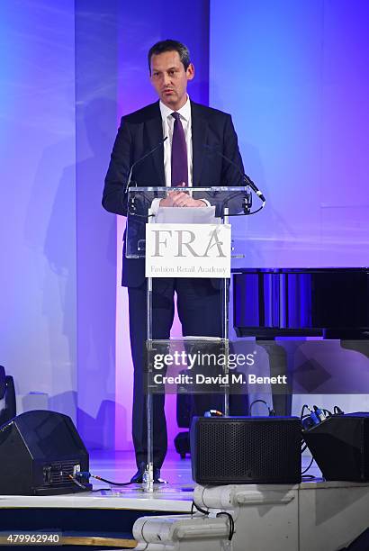 Tom Blacksell speaks at the Fashion Retail Academy 10th Anniversary Awards at Freemasons' Hall on July 8, 2015 in London, England.