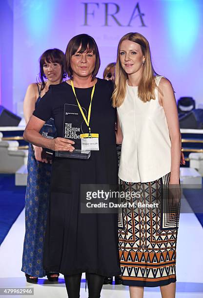 Elise Stewart with the Best Teacher award winner Debbie Taylor attend the Fashion Retail Academy 10th Anniversary Awards at Freemasons' Hall on July...