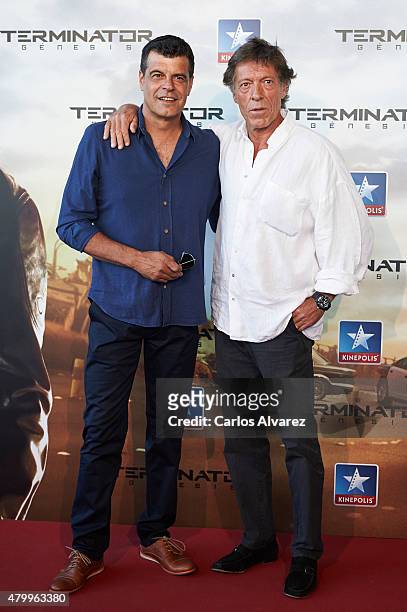 Andoni Ferreno and actor Ramon Langa attend the "Terminator Genesis" premiere at the Kinepolis cinema on July 8, 2015 in Madrid, Spain.