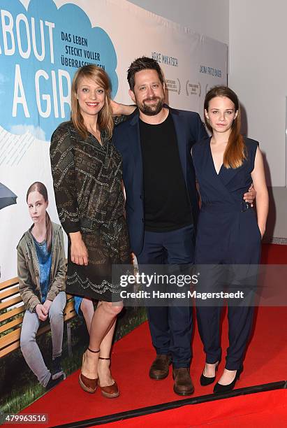 Actress Heike Makatsch, Mark Monheim and Jasna Fritzi Bauer attends 'About a girl' German Premiere at ARRI Kino on July 8, 2015 in Munich, Germany.
