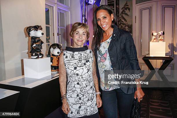 Jeannie Schulz and Barbara Becker attend the Snoopy & Belle Vernissage at Mercedes-Benz Fashion Week Berlin Spring/Summer 2016 at Ermelerhaus on July...
