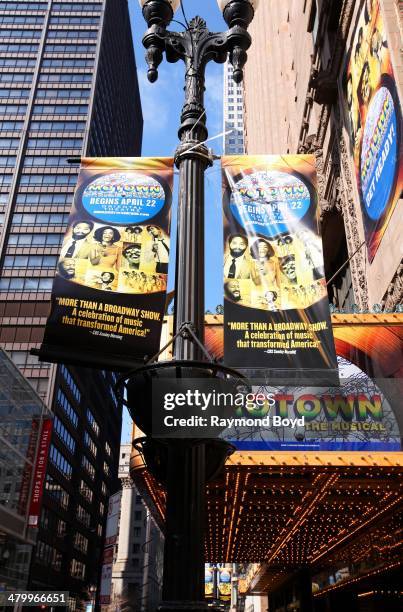 "Motown The Musical" signage, at the Oriental Theater - Ford Center for the Performing Arts on March 20, 2014 in Chicago, Illinois.