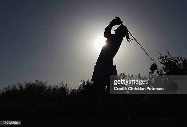 Jodi Ewart-Shadoff of England hits a tee shot on the ninth hole during the second round of the JTBC LPGA Founders Cup at Wildfire Golf Club on March...