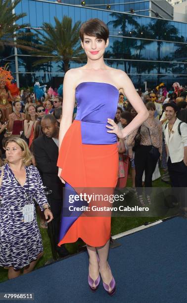 Anne Hathaway attends the "Rio 2" Premiere at Fontainebleau Miami Beach on March 21, 2014 in Miami Beach, Florida.