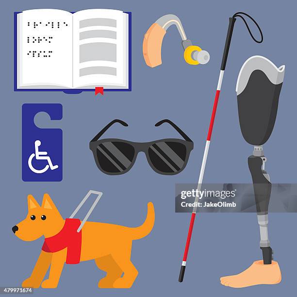 disability items flat set - disabled accessible boarding sign stock illustrations