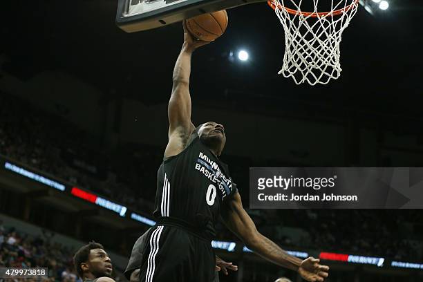 Othyus Jeffers of the Minnesota Timberwolves goes up for a dunk during the scrimmage on July 8, 2015 at Target Center in Minneapolis, Minnesota. NOTE...