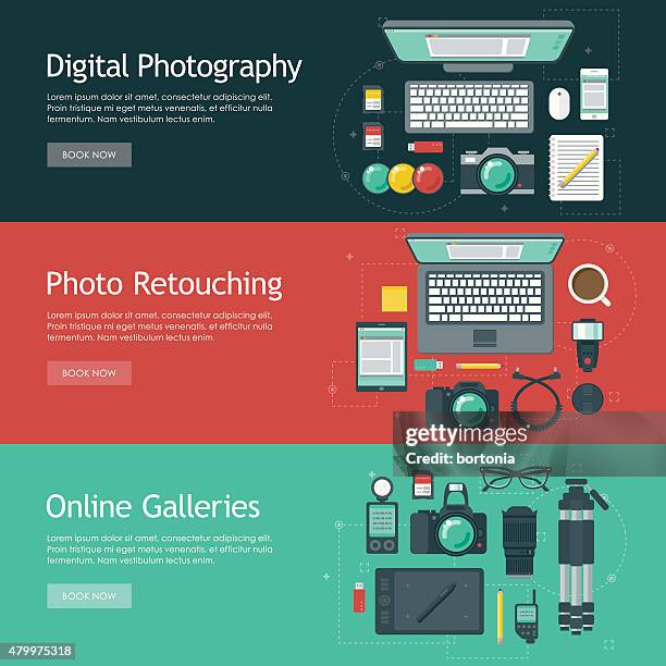 photography flat design web banners icon sets - light meter stock illustrations