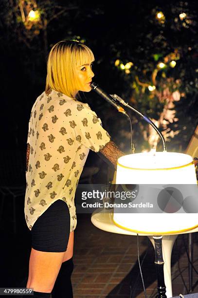 Actress/musician Jena Malone performs at the Sandro Paris celebration at Chateau Marmont with a special performance by Polica at Chateau Marmont on...