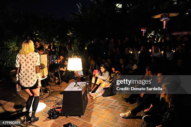 Actress/musician Jena Malone performs at the Sandro Paris celebration at Chateau Marmont with a special performance by Polica at Chateau Marmont on...