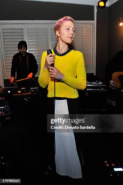 Musician Channy Leaneagh of Polica performs at the Sandro Paris celebration at Chateau Marmont with a special performance by Polica at Chateau...