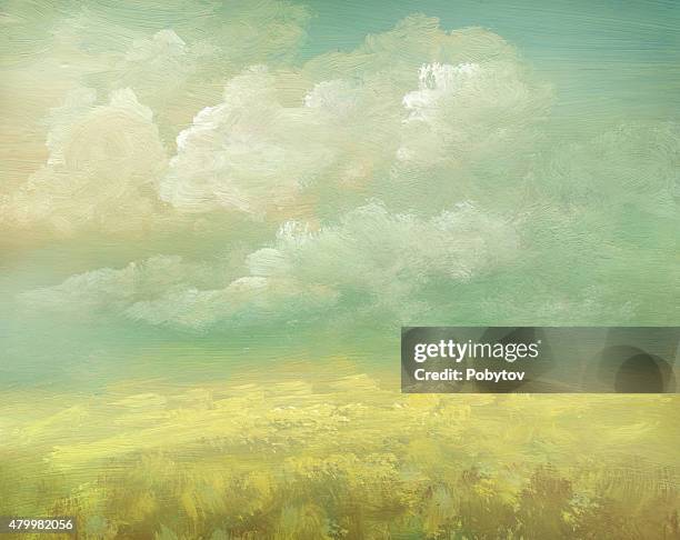 field, painted vintage background - heaven painting stock illustrations