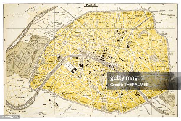 stockillustraties, clipart, cartoons en iconen met map of paris 1894 - parijs frankrijk