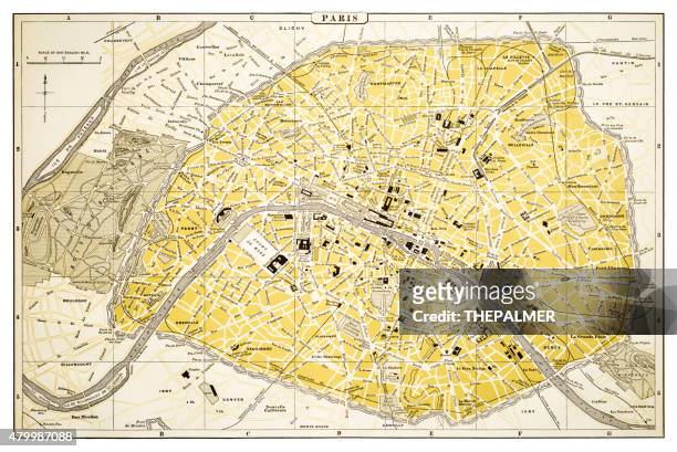 map of paris 1894 - sepia stock illustrations