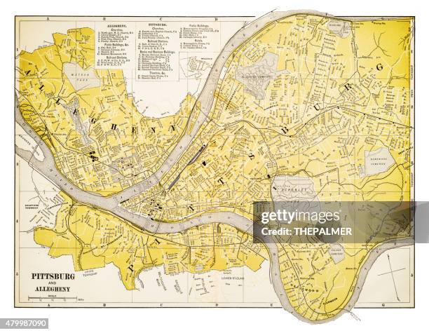 map of pittsburgh 1894 - pittsburgh stock illustrations