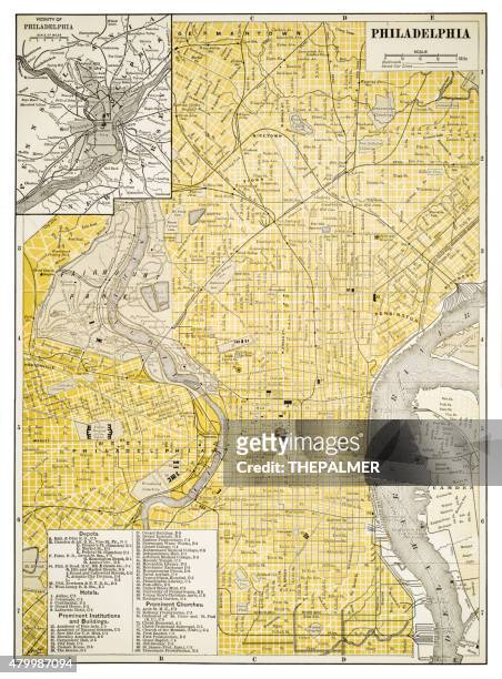 karte von philadelphia 1894 - philadelphia pennsylvania map stock-grafiken, -clipart, -cartoons und -symbole