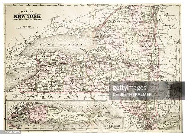 map of new york 1894 - new york state stock illustrations