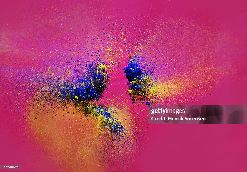 Explosion of colored powder