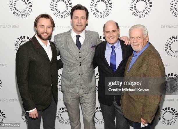 Actors Vincent Kartheiser, Jon Hamm, producer Matthew Weiner, and actor Robert Morse attend The Paley Center For Media's PaleyFest 2014 Honoring "Mad...