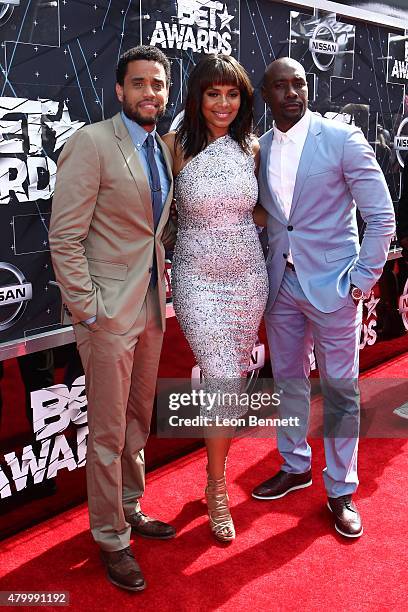 Actors Michael Ealy, Sanaa Lathan and Morris Chestnut arrived at the BET & Make A Wish Foundation Recipients BET Experience At LA. Live Red Carpet...