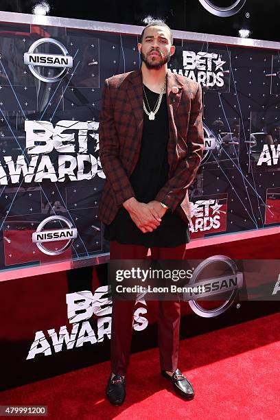 Player JaVale McGee arrived at the BET & Make A Wish Foundation Recipients BET Experience At LA. Live Red Carpet arrivals - Weekend Events on June...