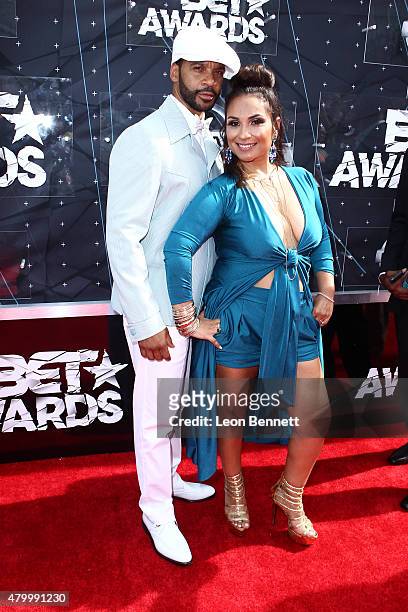 Actor Aaron Spears and Estela Spears arrived at the BET & Make A Wish Foundation Recipients BET Experience At LA. Live Red Carpet arrivals - Weekend...