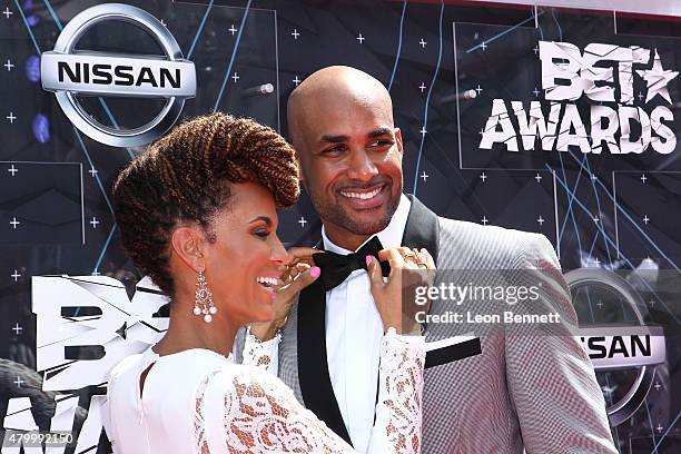 Actors Nicole Ari Parker and Boris Kodjoe arrived at the BET & Make A Wish Foundation Recipients BET Experience At LA. Live Red Carpet arrivals -...