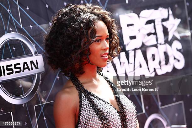 Actress Serayah arrived at the BET & Make A Wish Foundation Recipients BET Experience At LA. Live Red Carpet arrivals - Weekend Events on June 28,...