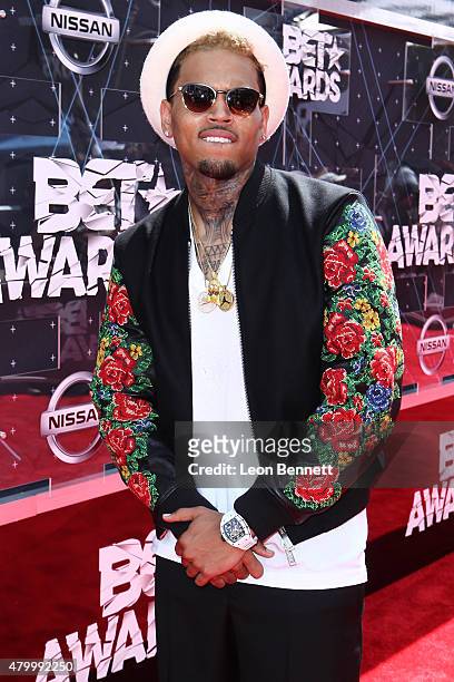 Recording artist Chris Brown arrived at the BET & Make A Wish Foundation Recipients BET Experience At LA. Live Red Carpet arrivals - Weekend Events...