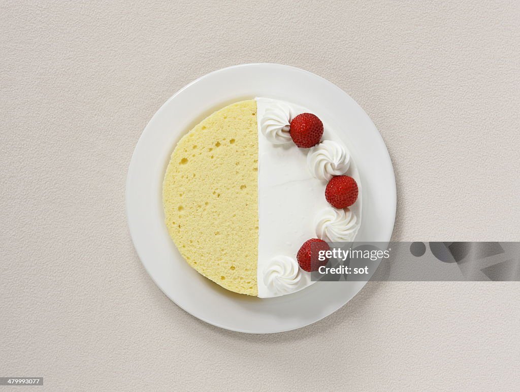 Sponge cake and strawberry cake,aerial view