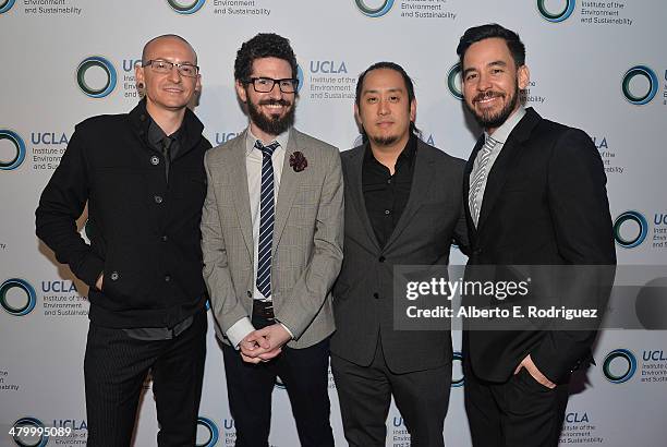 Chester Bennington, Brad Delson, Joe Hahn and Mike Shinoda of Linkin Park attend An Evening of Environmental Excellence presented by the UCLA...