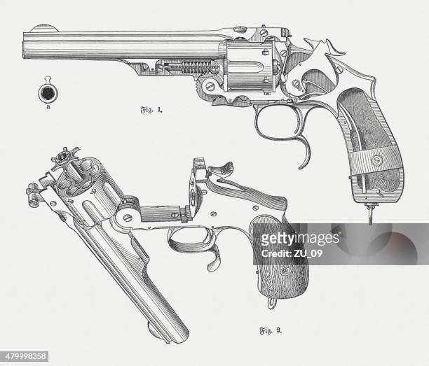 stockillustraties, clipart, cartoons en iconen met smith and wesson revolver, published in 1880 - handgun
