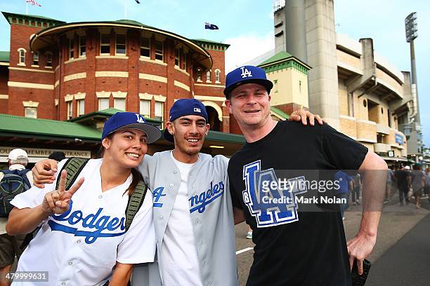 Baseball fans gather before the opening match of the MLB season between the Los Angeles Dodgers and the Arizona Diamondbacks at Sydney Cricket Ground...