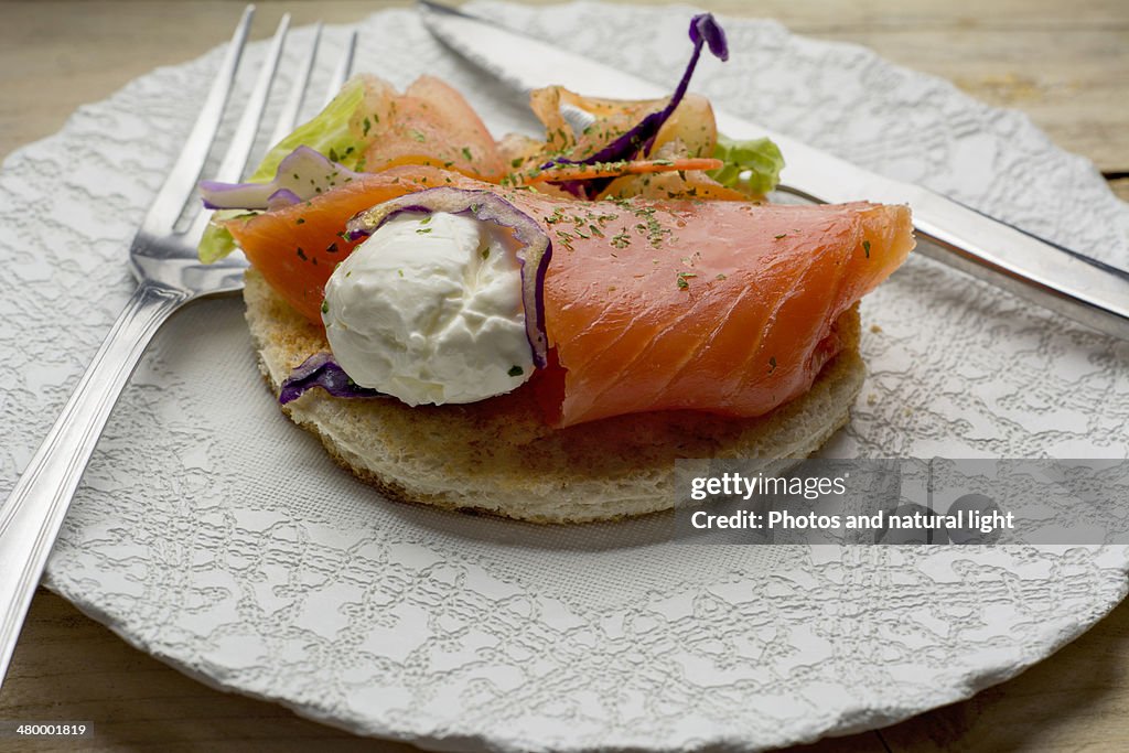 Appetizer of salmon and cream cheese