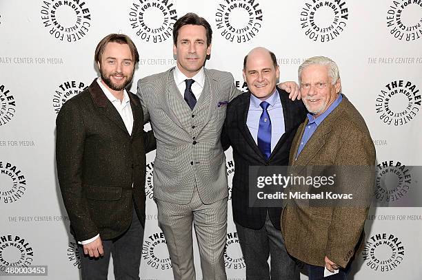 Actors Vincent Kartheiser, Jon Hamm, producer Matthew Weiner, and actor Robert Morse attend The Paley Center For Media's PaleyFest 2014 Honoring "Mad...