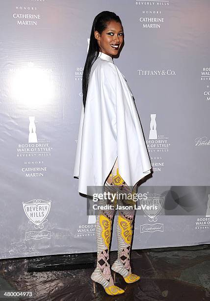 Model Jessica White attends the Rodeo Drive Walk of Style awards ceremony at Greystone Mansion on February 28, 2014 in Beverly Hills, California.