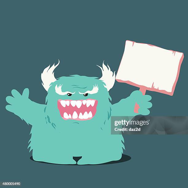turquoise monster holding a sign - 恨 幅插畫檔、美工圖案、卡通及圖標