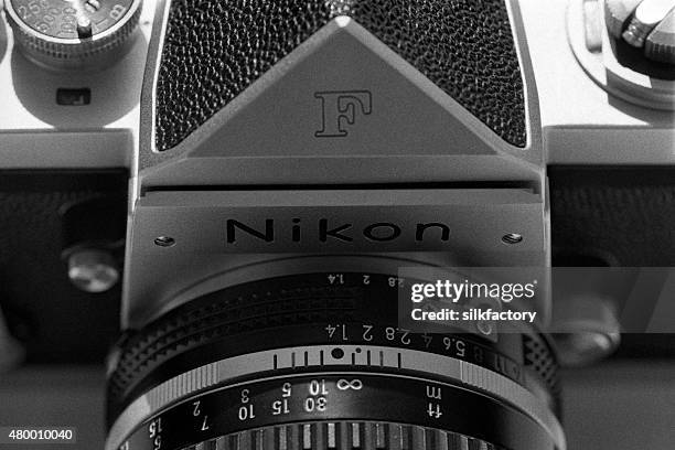 nikon f camera from 1966 in black and white - nikon stock pictures, royalty-free photos & images