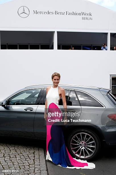 Doutzen Kroes attends the Mercedes-Benz Press Vernissage during the Mercedes-Benz Fashion Week Berlin Spring/Summer 2016 at Brandenburg Gate on July...