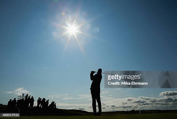 Matt Kuchar of the United States hits his tee shot on the fourth hole during the first round of the Aberdeen Asset Management Scottish Open at...