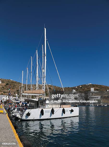 The harbour of Ios on June 29, 2015 in Ios, Greece. The Port of Ios located at Ormos harbor in the northwest.Ios attracts a large number of young...