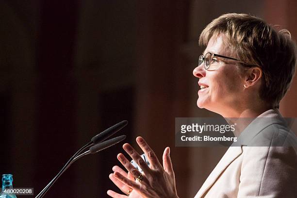 Claudia Buch, vice president of the Deutsche Bundesbank, speaks during a Bunsdesbank conference in Frankfurt, Germany, on Thursday, July 9, 2015....