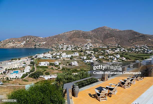 View of Port of Ios from Chora on June 29, 2015 in Ios, Greece. The Port of Ios located at Ormos harbor in the northwest.Ios attracts a large number...