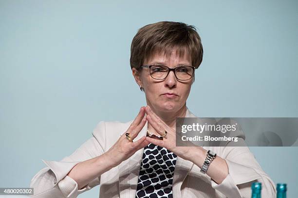 Claudia Buch, vice president of the Deutsche Bundesbank, looks on during a panel discussion at a Bunsdesbank conference in Frankfurt, Germany, on...